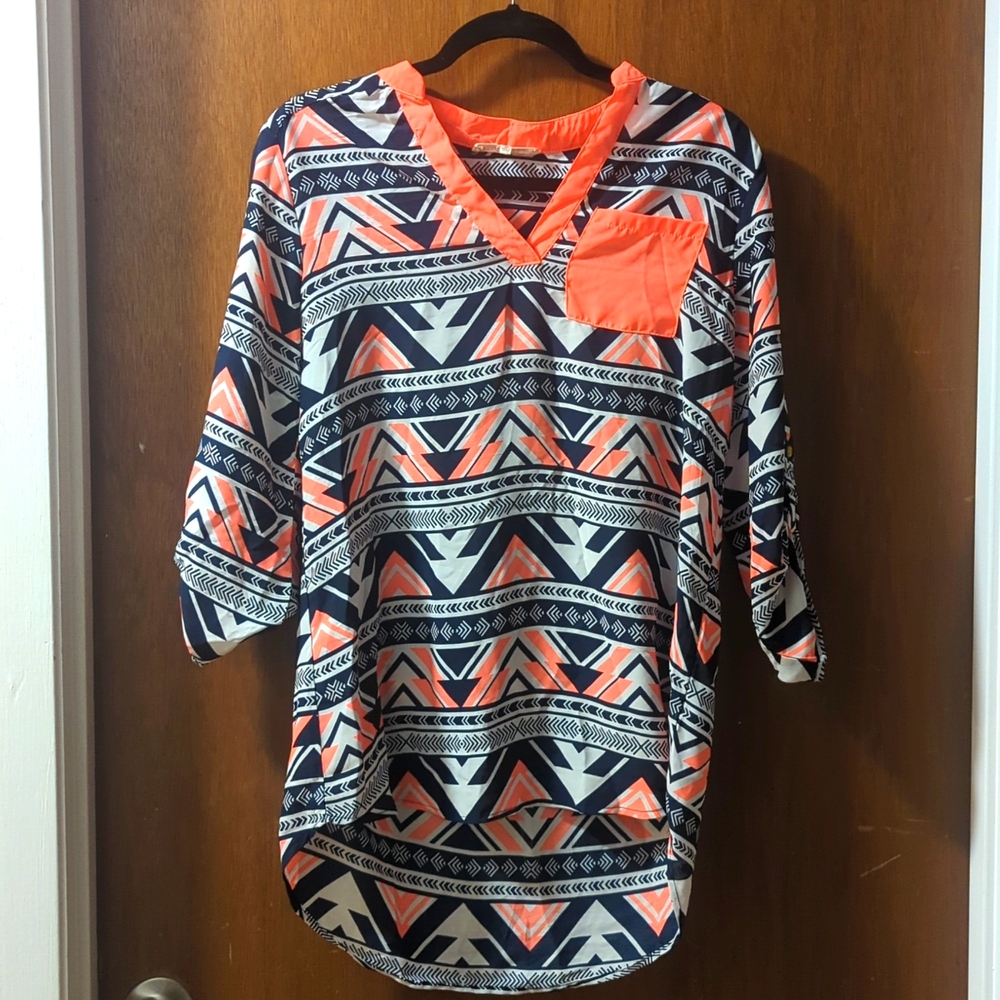 Navy/Coral/White Wishful Park Blouse -Size M
